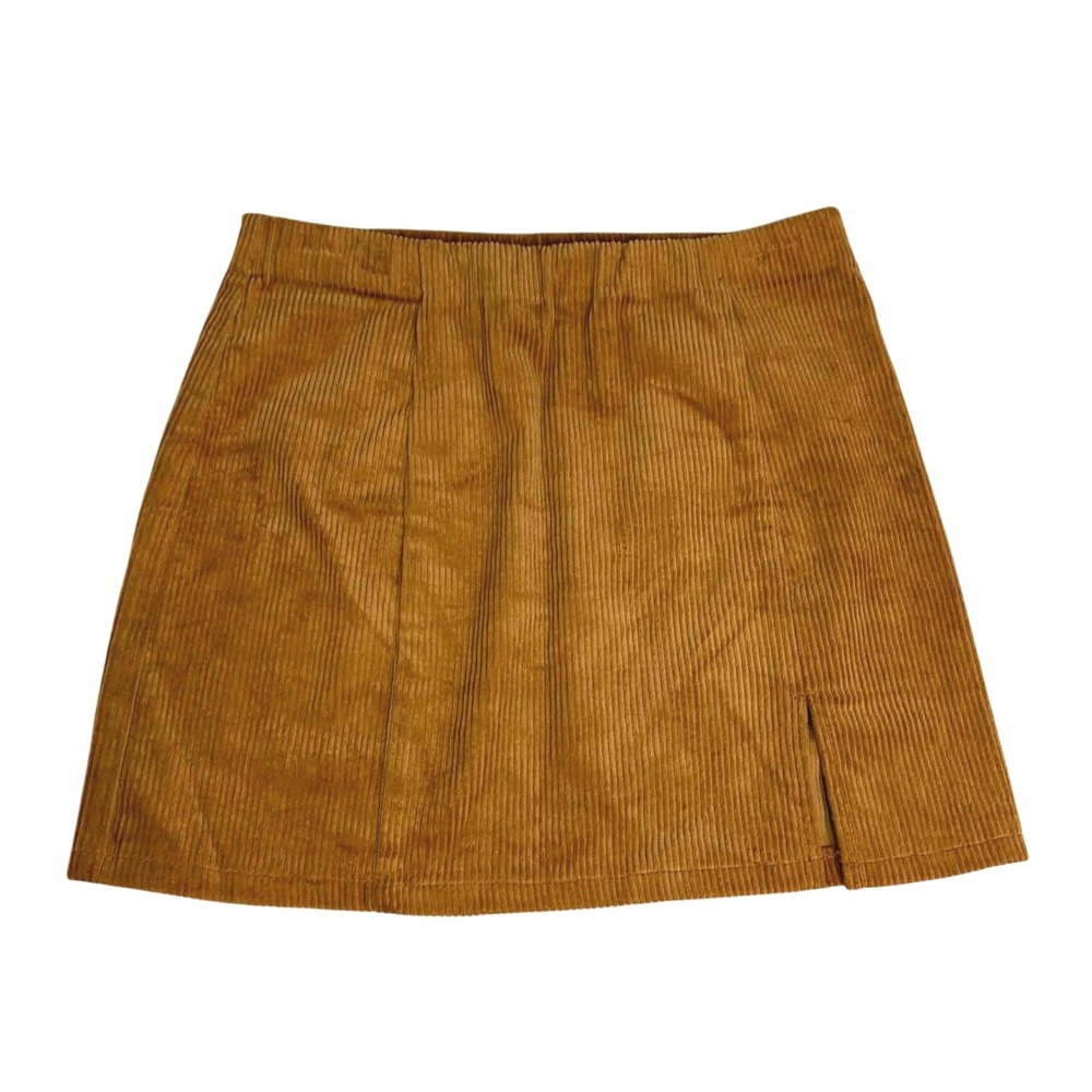 Forever 21 Camel Brown Corduroy Mini Skirt Front Slit Size Medium